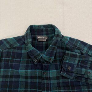 Eddie Bauer Shirt Mens XL Blue Green Plaid Flannel Button Down Long Sleeve